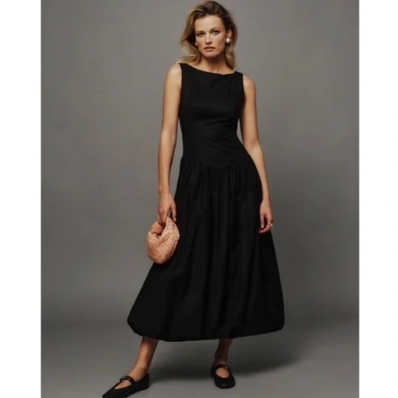 ANTHROPOLOGIE REFORMATION ELVIRA OPEN BACK MIDI DRESS BLACK ORGANIC COTTON 6 NWT - Picture 11 of 13